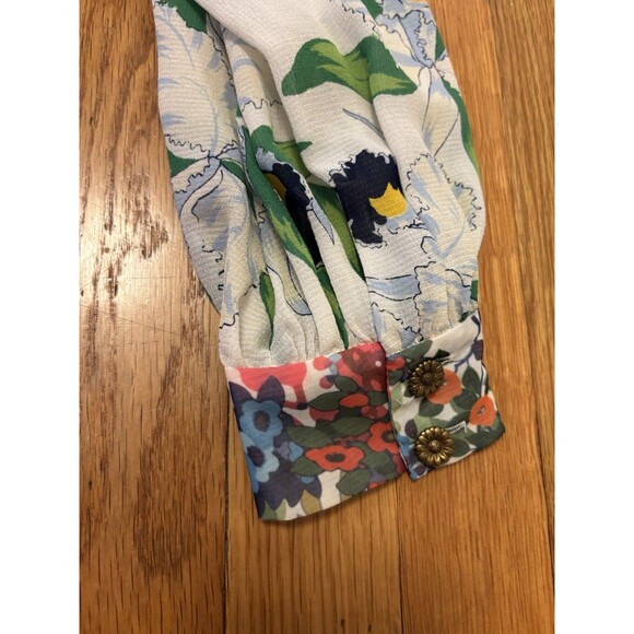 Tory Burch Kia Tie Neck Silk Blouse Orange Long Sleeve Multi Floral Size 6 - Picture 12 of 14